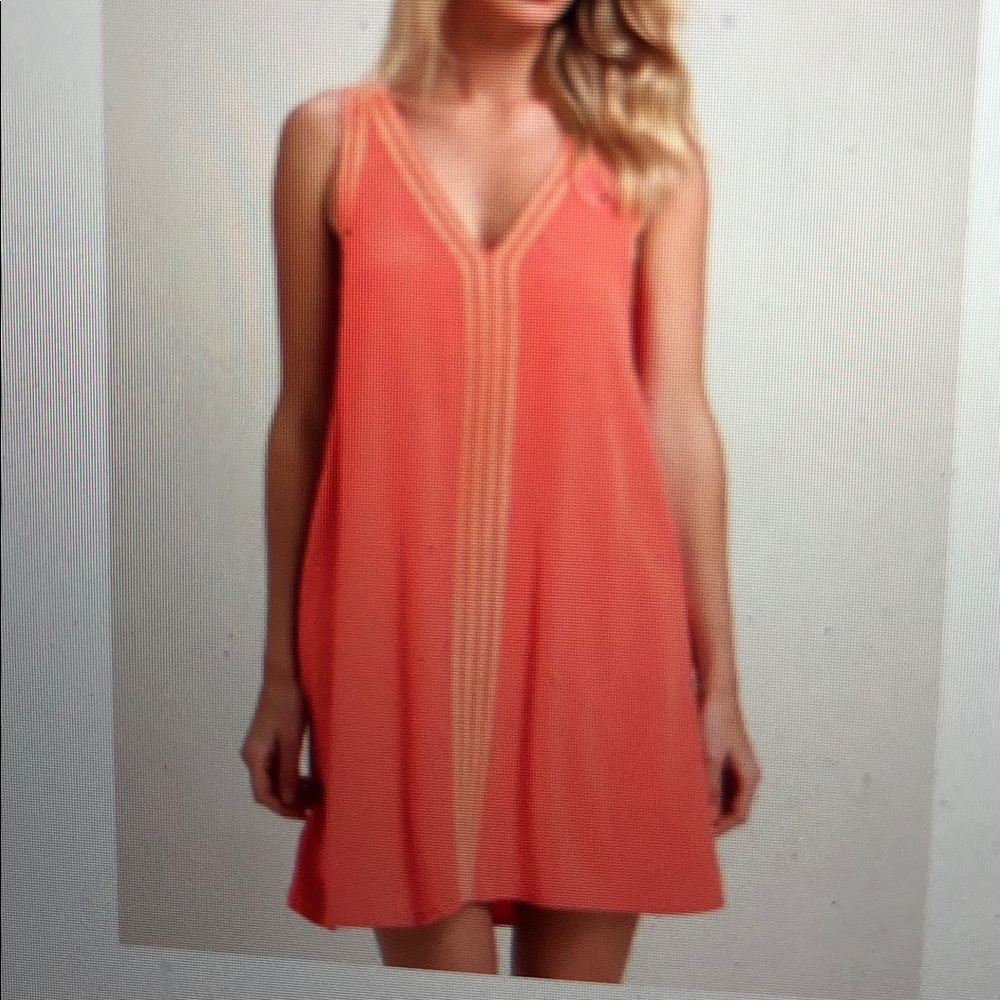 LULU’s Coral Pink embroidered sleeveless dress